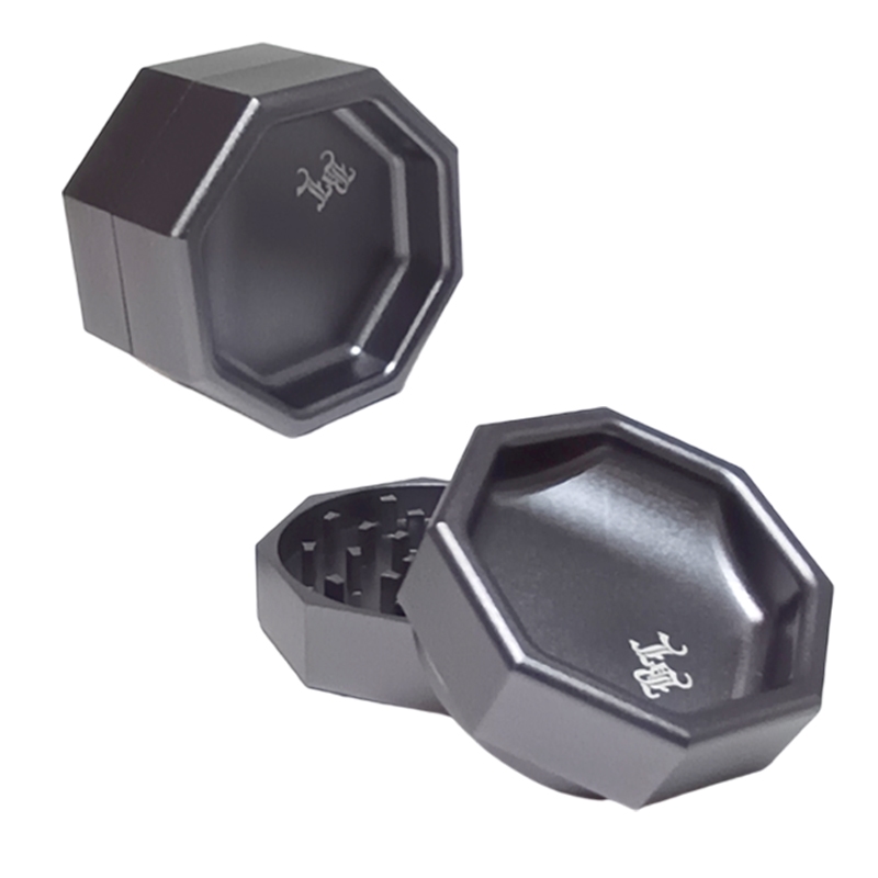 BLACK LEAF – OCTAGON Aluminium Grinder – 2-Part (Titan Grey)